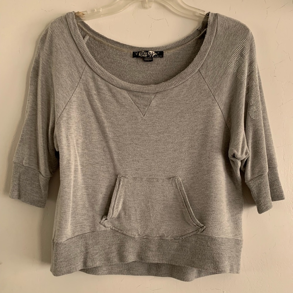 GUESS Rhinestone Logo Crop Sweatshirt - Picture 9 of 12